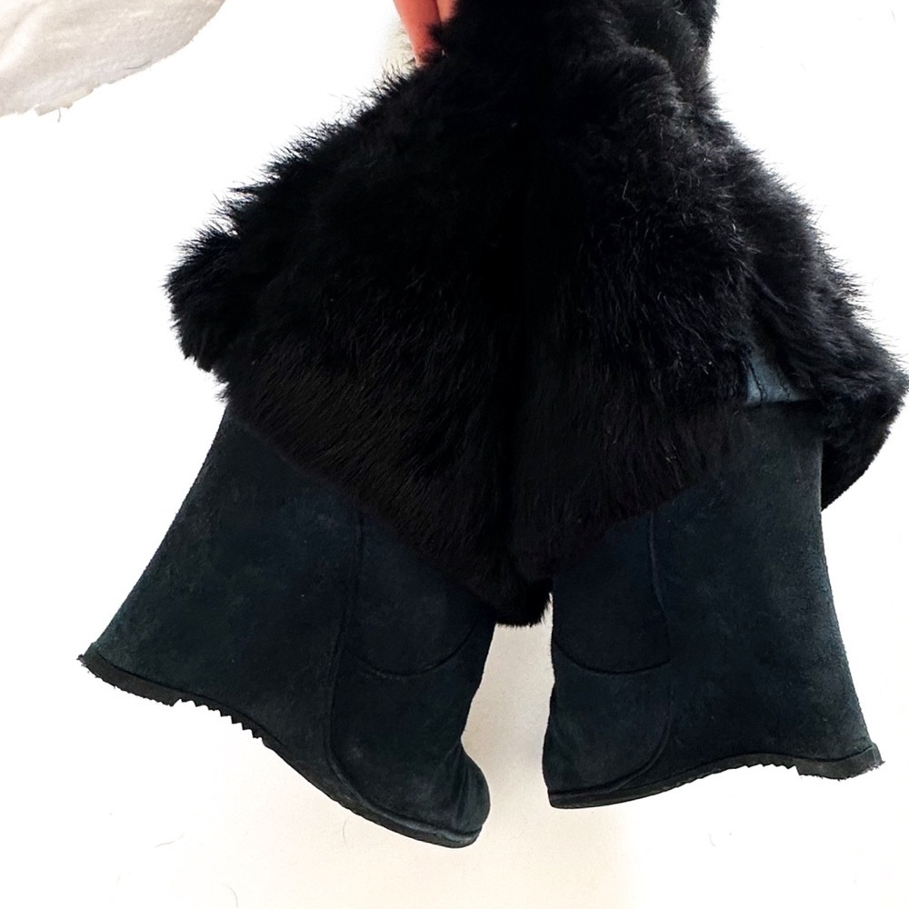John Richmond Blue Suede Fur Wedge Boots with RICH Embellishments 39 - Picture 6 of 12